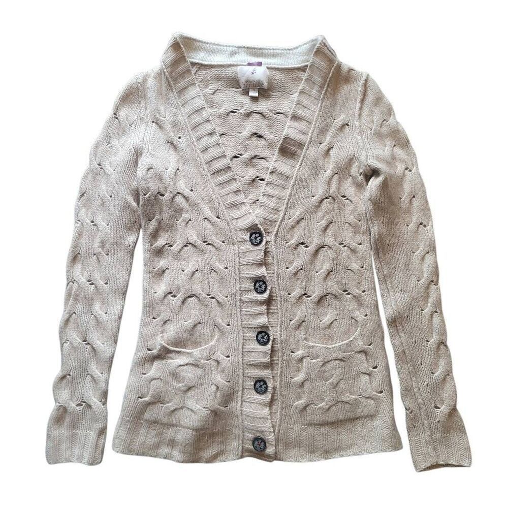 Vintage Banana Republic Sweater Women's Small Beige Wool Blend Cable Cardigan